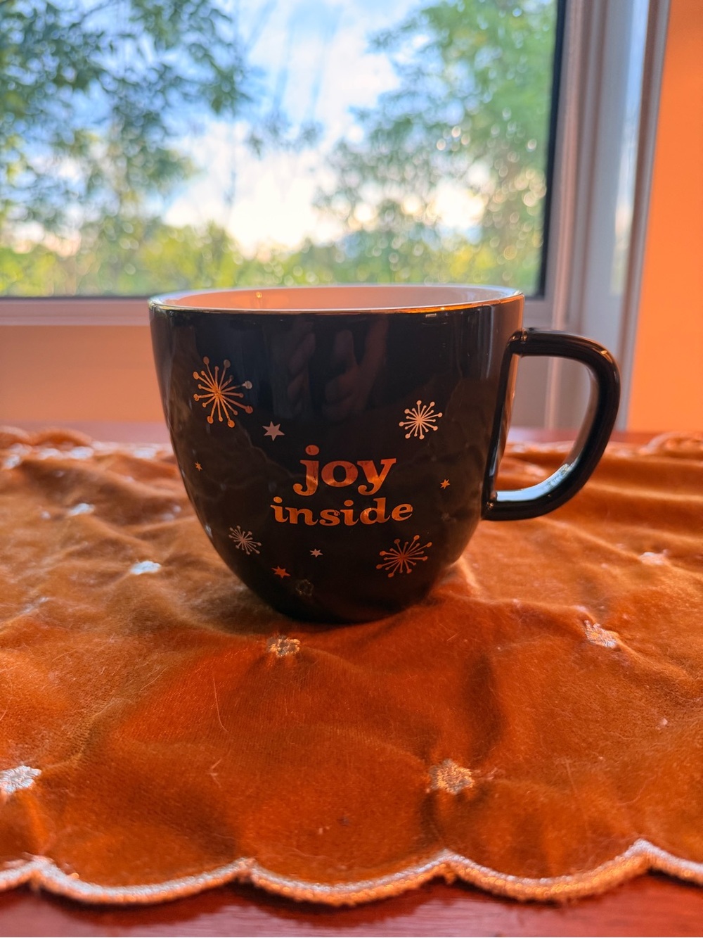 Festive Black 'Joy Inside' Ceramic Mug with Gold Accents